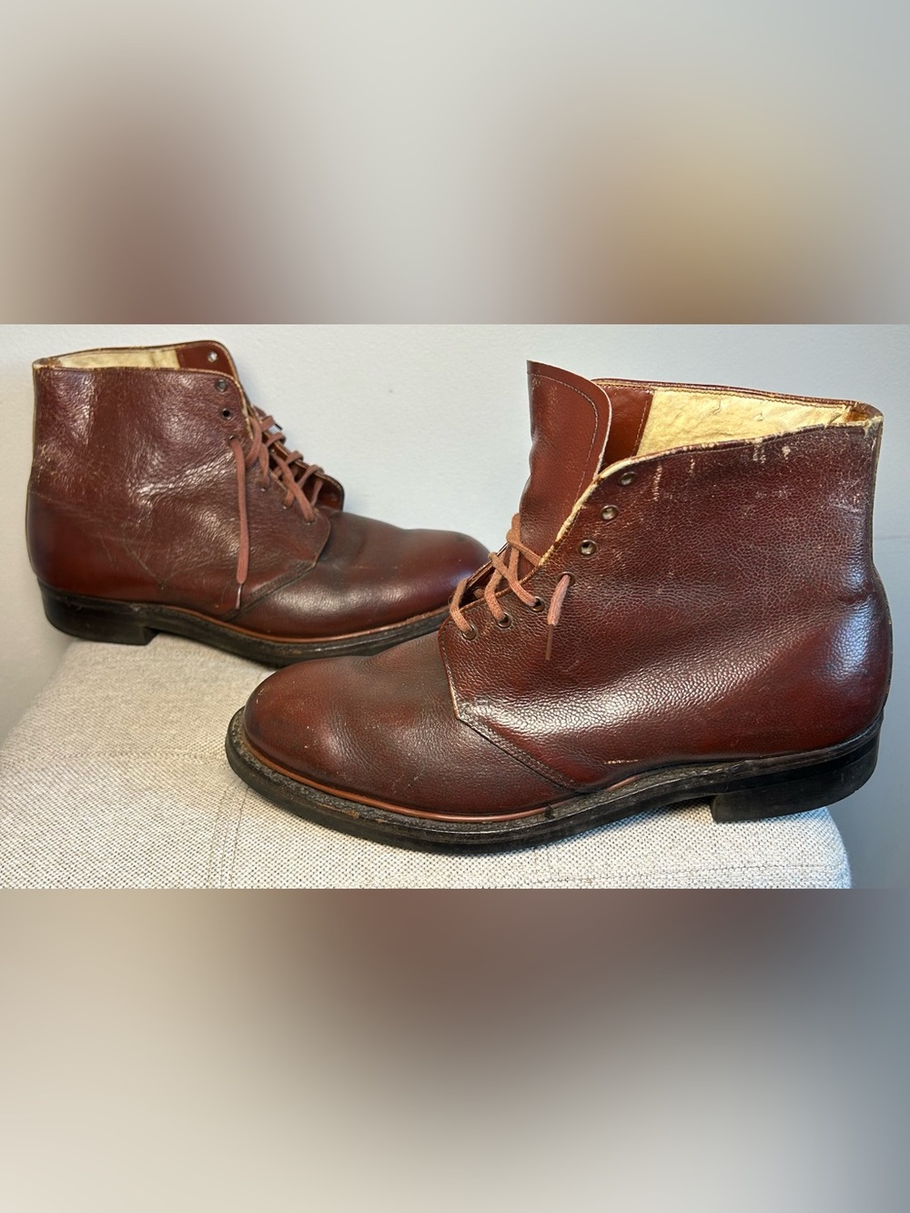 Vintage 1970s Wolverine Biltrite Mens Mahogany Leather Boots Sherpa Lined Size 9